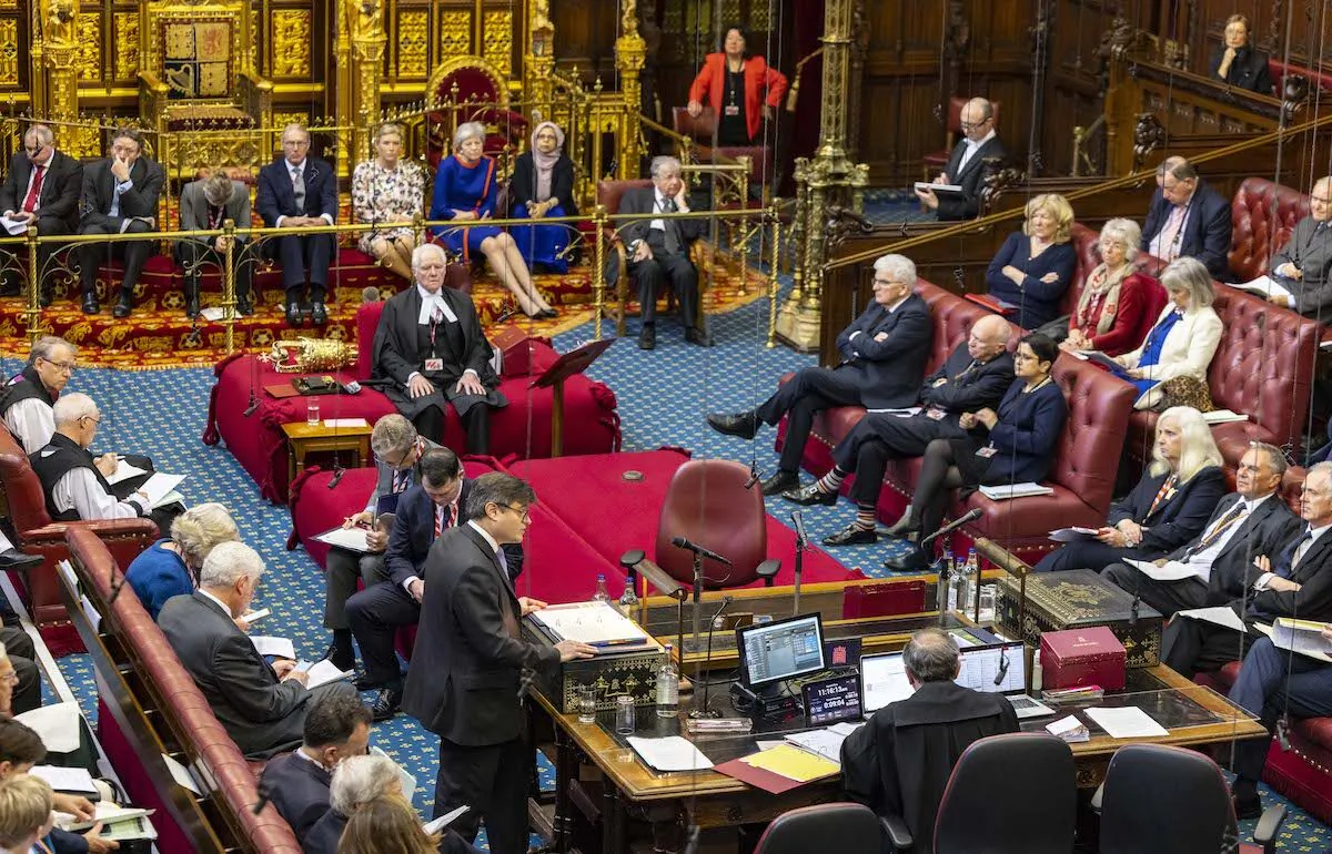 Handout photo issued by UK Parliament of Lord Murray of Blidworth speaking in the House of Lords, London, during the debate on the Government's Illegal Migration Bill on May 10, 2023. (House of Lords 2023/Roger Harris)