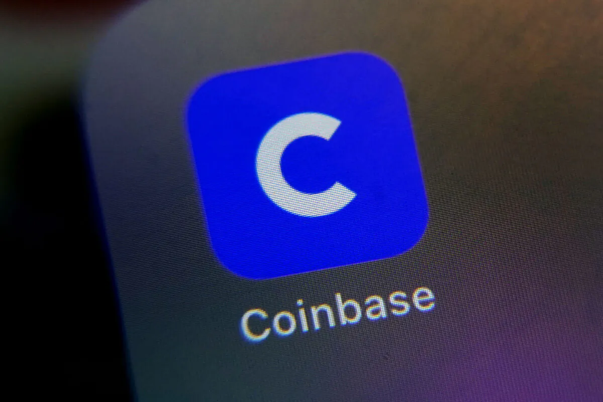 The mobile phone icon for the Coinbase application. (Richard Drew/AP Photo)