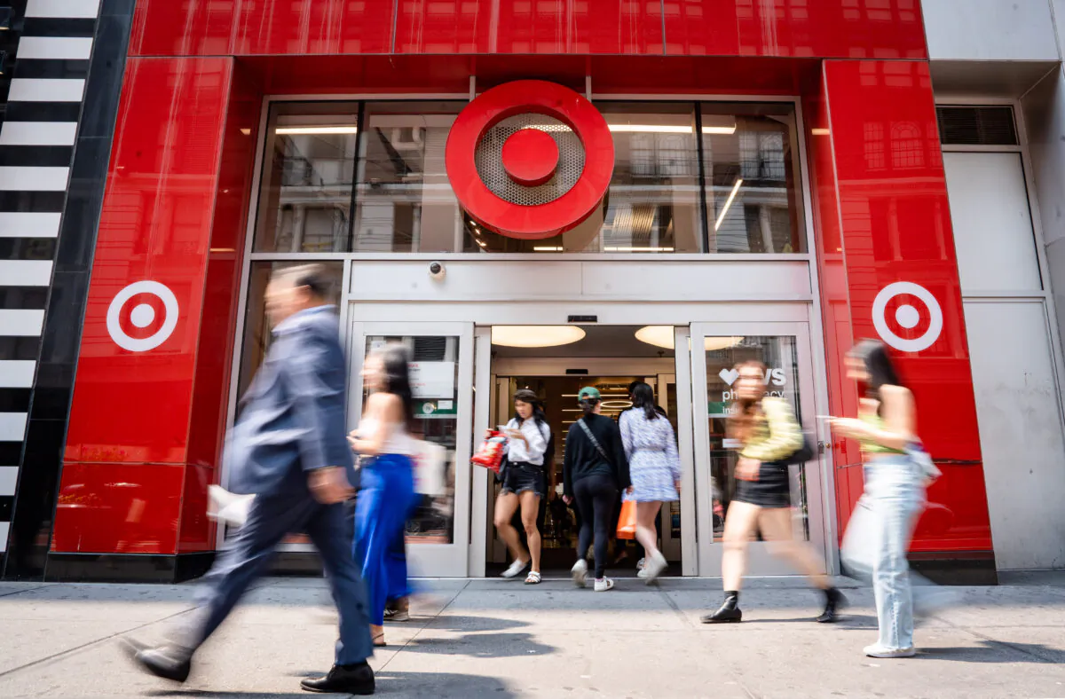 People walk past a Target store in New York City, on June 6, 2023. (Samira Bouaou/The Epoch Times)