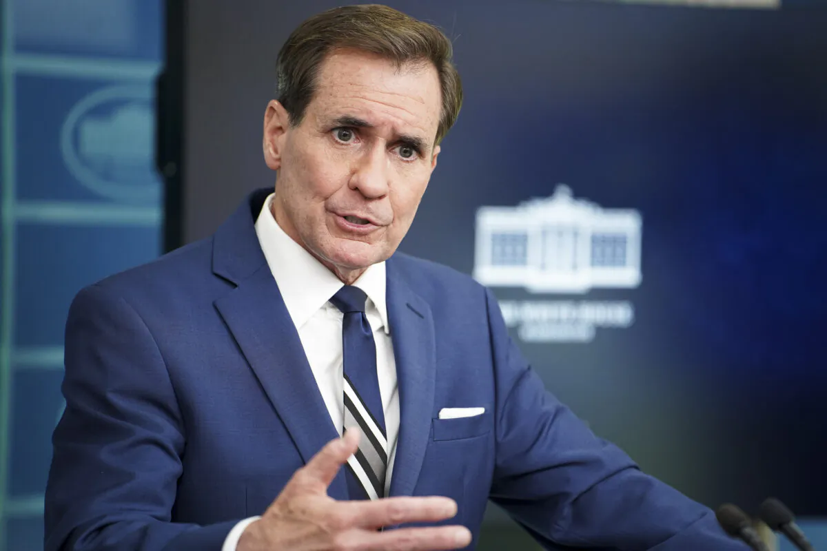 National Security Council Coordinator for Strategic Communications John Kirby speaks during a press briefing at the White House on June 6, 2023. (Madalina Vasiliu/The Epoch Times)