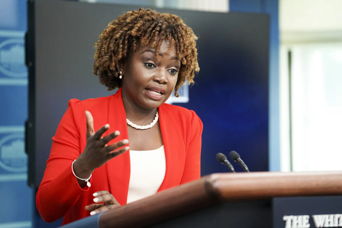 White House Press Secretary Karine Jean-Pierre speaks during the daily press briefing at the White House in Washington on June 6, 2023. (Madalina Vasiliu/The Epoch Times)