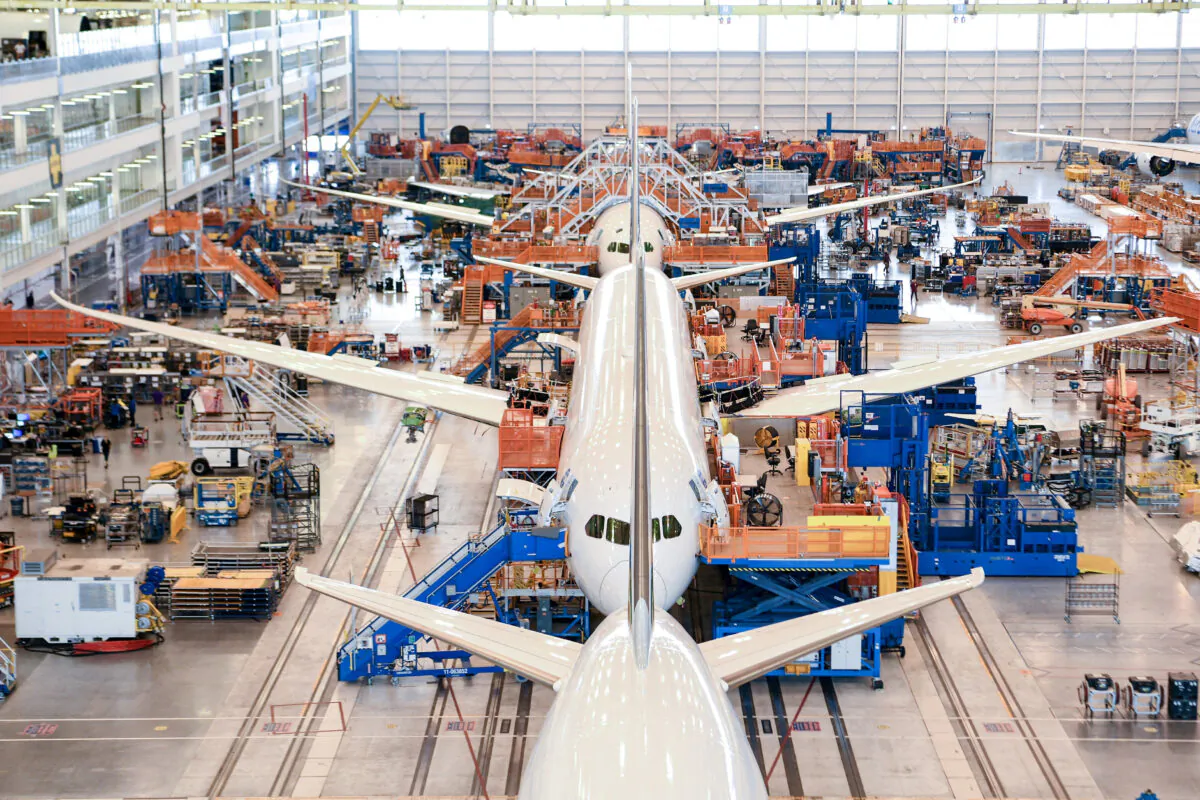 Boeing employees assemble 787s inside their main assembly building on their campus in North Charleston, S.C. on May 30, 2023. (Gavin McIntyre/Pool via Reuters)