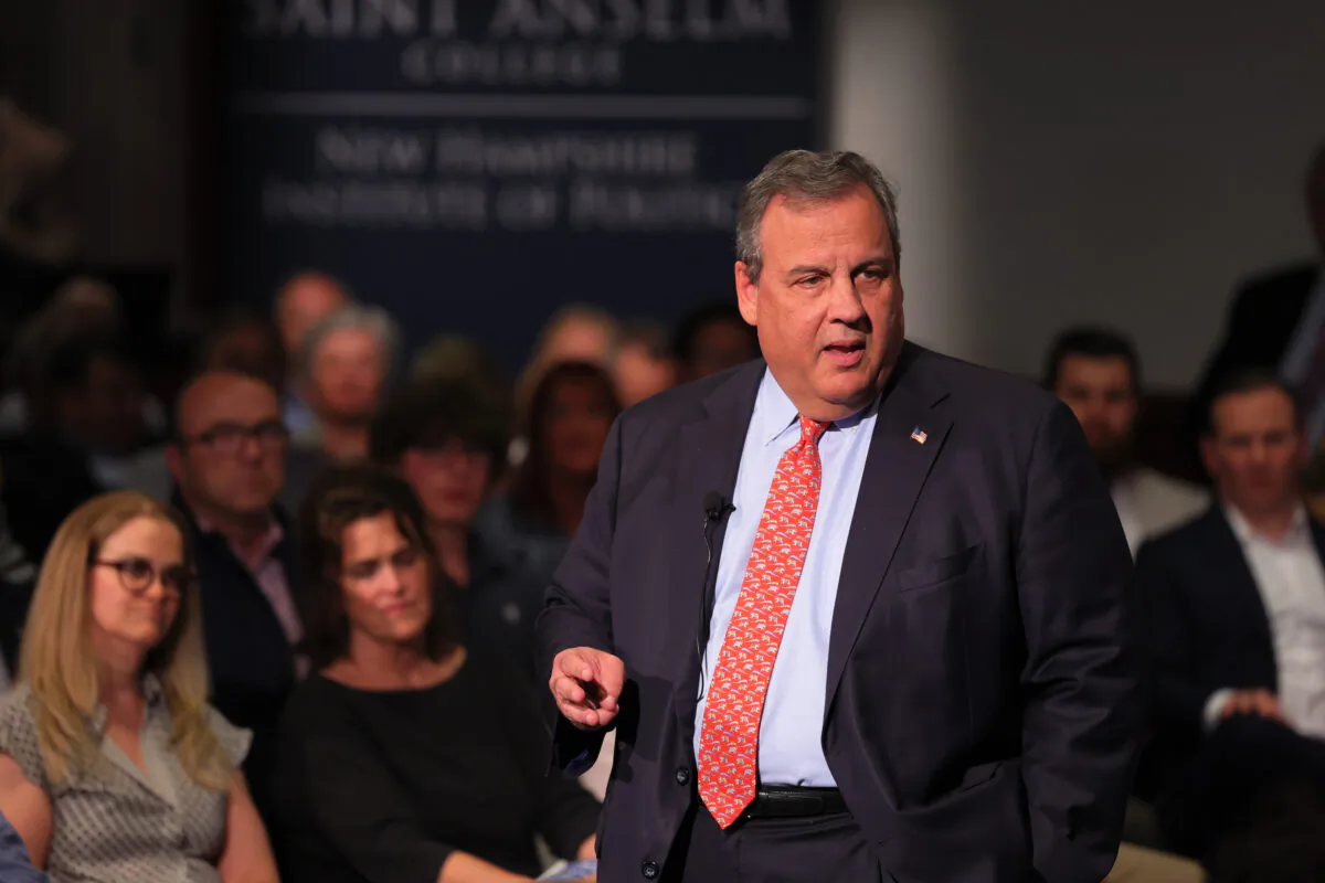 Former New Jersey Gov. Chris Christie speaks at a town-hall-style event at the New Hampshire Institute of Politics at Saint Anselm College in Manchester, N.H., on June 6, 2023. (Michael M. Santiago/Getty Images)