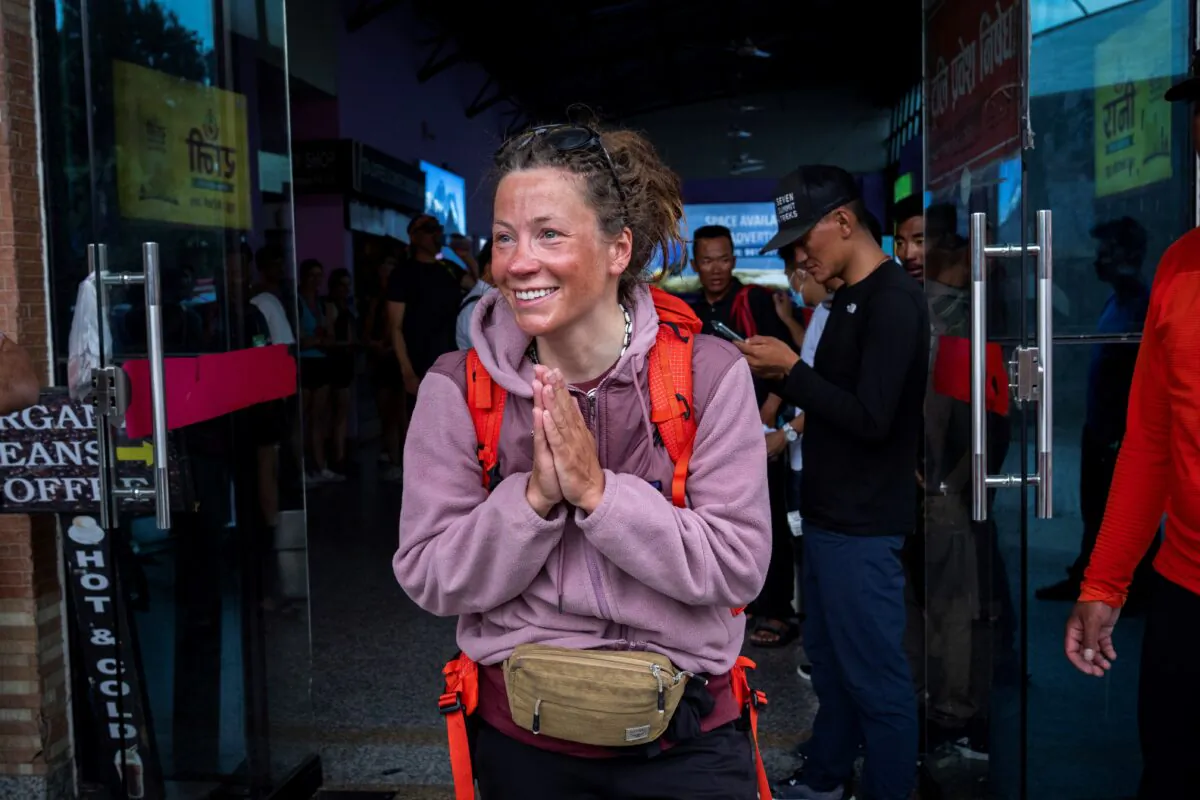 Norwegian climber Kristin Harila, 37, arrives after summiting Annapurna in Kathmandu, Nepal, on June 6, 2023. (Niranjan Shrestha/AP Photo)