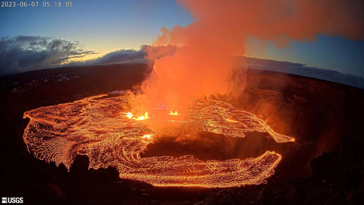 An eruption takes place on the summit of the Kilauea volcano in Hawaii on June 7, 2023. (U.S. Geological Survey via AP)