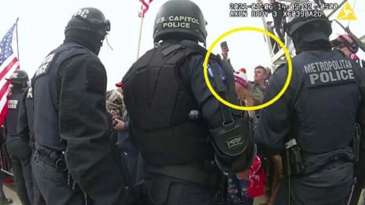 In this image from video, a man authorities say is Jay Johnston stands outside the U.S. Capitol on Jan. 6, 2021. (DOJ via The Epoch Times)