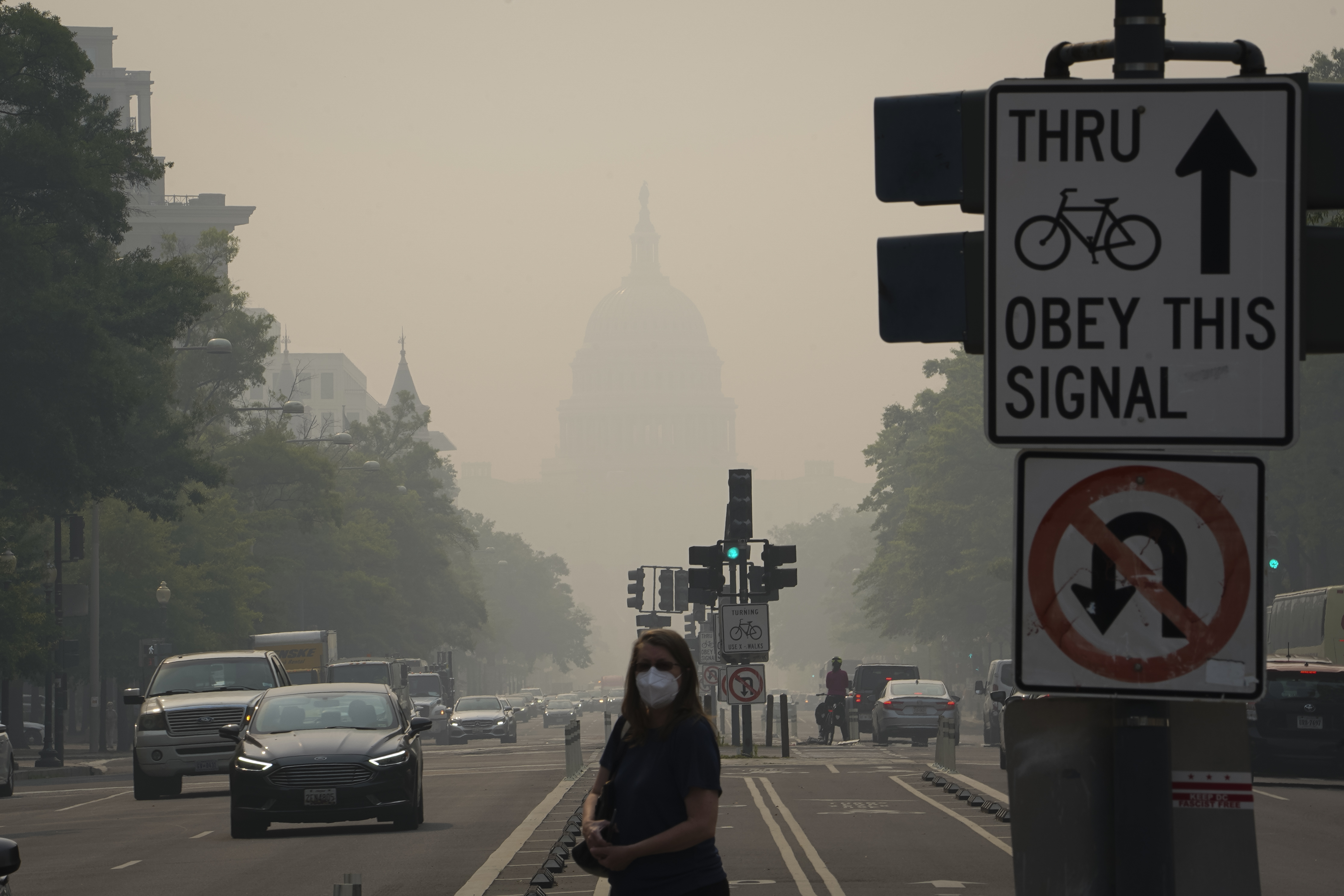 View of Smoke-Filled Skies Over Washington From Canadian Wildfires