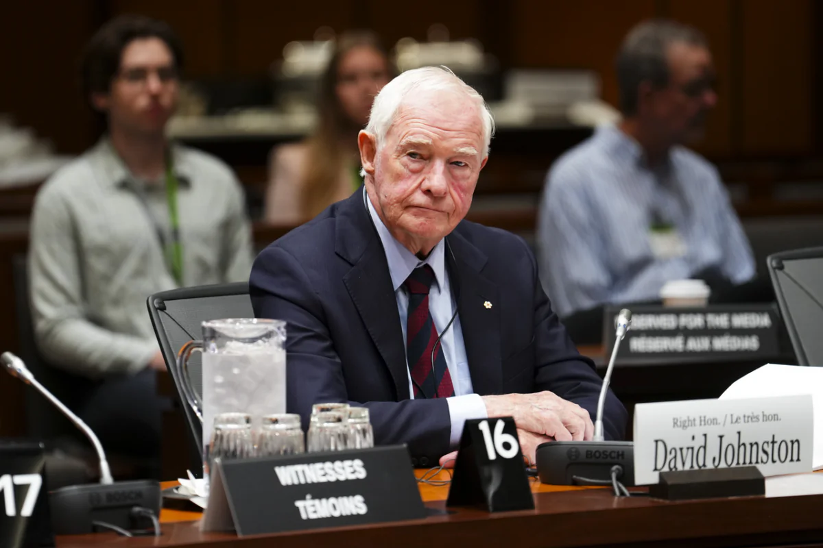 David Johnston, Independent Special Rapporteur on Foreign Interference, appears as a witness at the Procedure and House Affairs Committee on Parliament Hill in Ottawa on June 6, 2023. (The Canadian Press/Sean Kilpatrick)