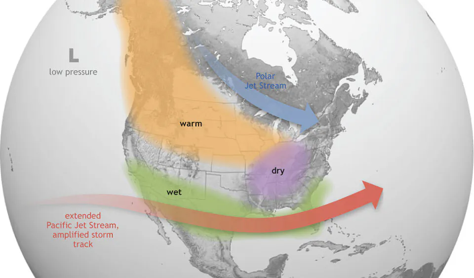 An undated NOAA map shows the effects of El Nino on the United States. (NOAA)