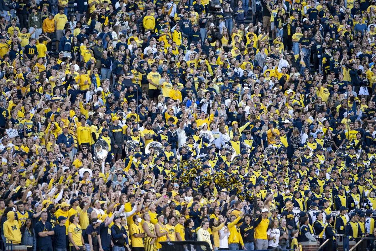 Michigan Wolverines fans cheer in the third quarter against the Rutgers Scarlet Knights at Michigan Stadium on Sept. 25, 2021, in Ann Arbor, Michigan. (Gaelen Morse/Getty Images/TNS)