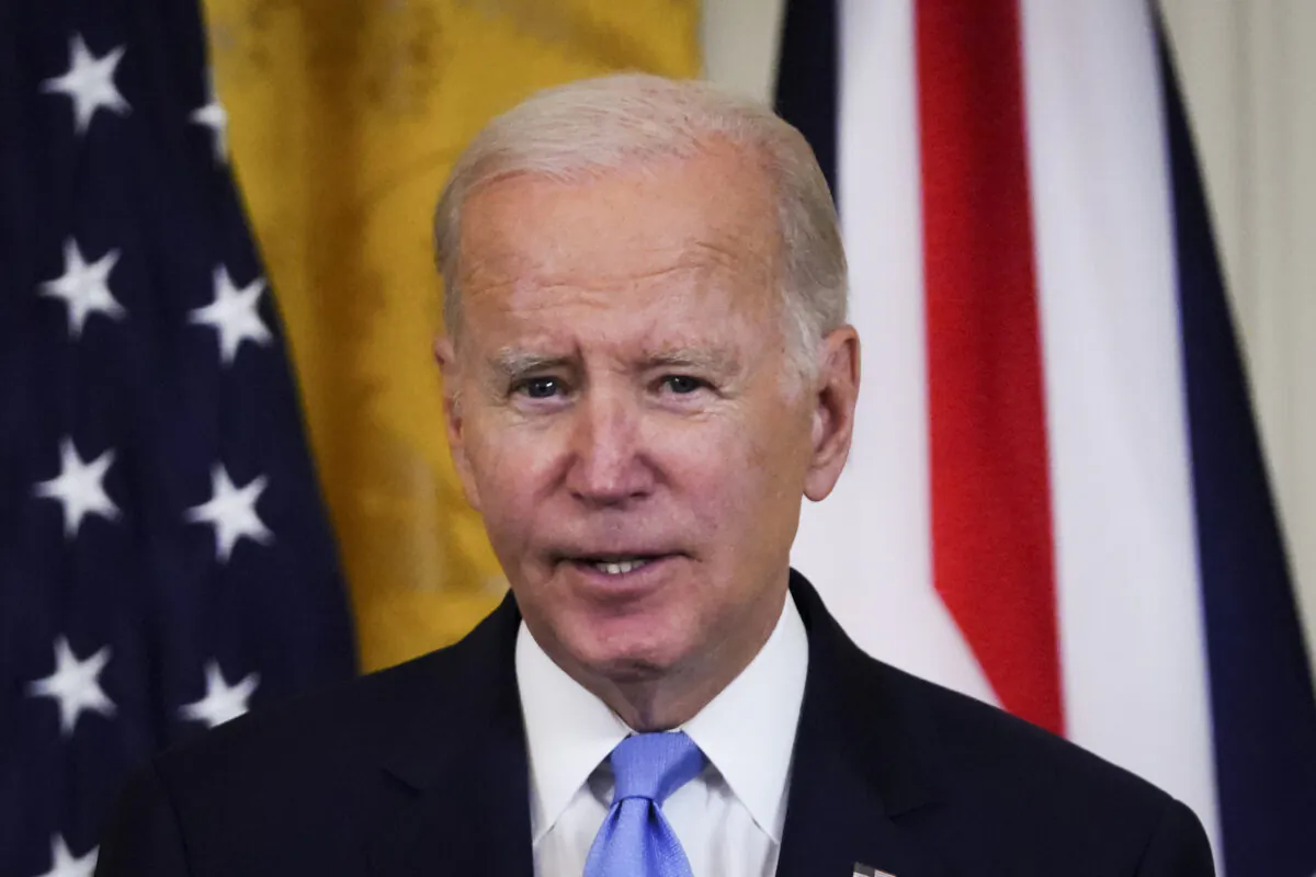 U.S. President Joe Biden speaks during a press conference with UK Prime Minister Rishi Sunak in the East Room of the White House in Washington on June 8, 2023. (Madalina Vasiliu/The Epoch Times)