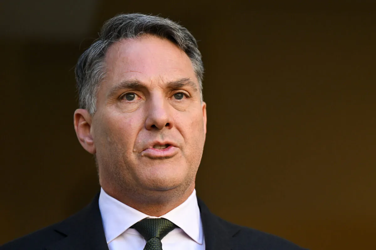 Australian Deputy Prime Minister Richard Marles speaks to the media duing a press conference after the release of the Defence Strategic Review at Parliament House in Canberra, Australia on April 24, 2023. (AAP Image/Lukas Coch)