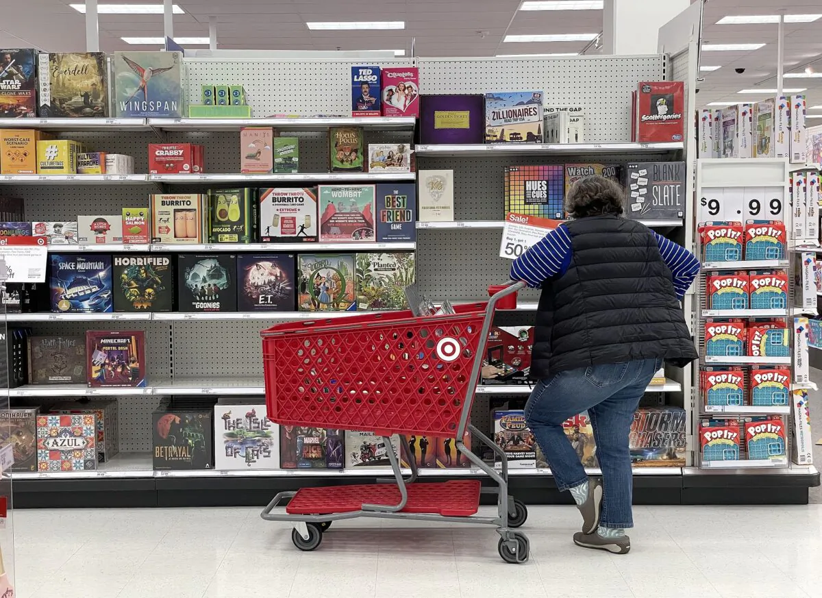 A customer looks at a display of board games while shopping at a Target store in San Francisco on Dec. 15, 2022. (Justin Sullivan/Getty Images)