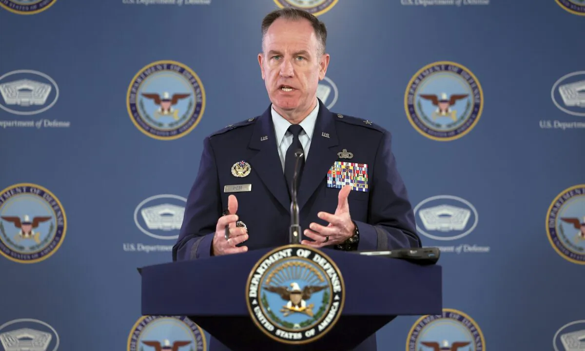 U.S. Department of Defense press secretary Gen. Patrick S. Ryder speaks at a press conference at the Pentagon in Arlington, Virginia, on April 13, 2023. (Kevin Dietsch/Getty Images)