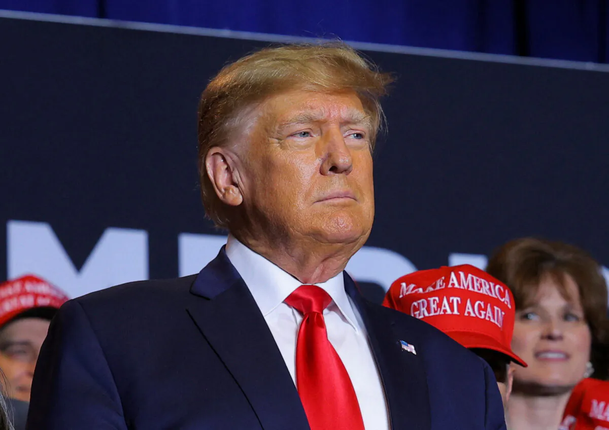 Former President and Republican presidential candidate Donald Trump attends a campaign event in Manchester, N.H., on April 27, 2023. (Brian Snyder/Reuters)