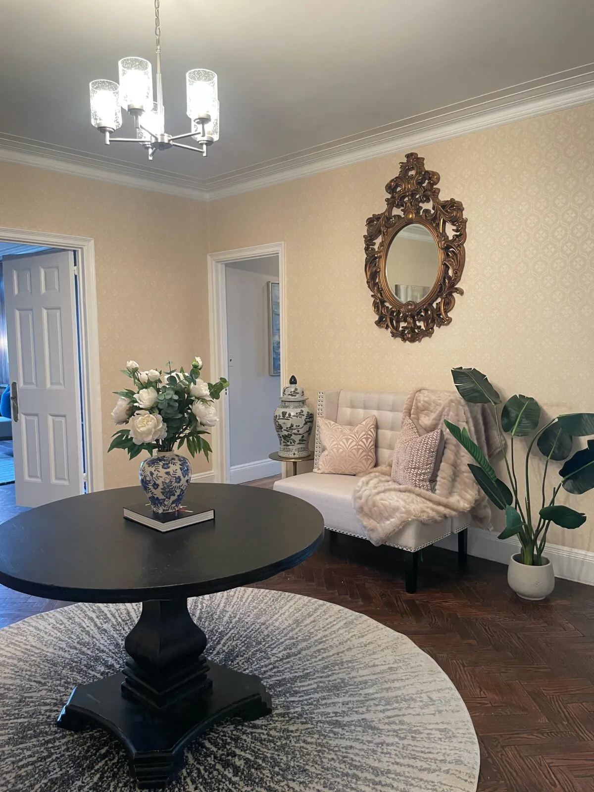 An entry table helps create a point of entry and ground a large entry space. (Handout/TNS)