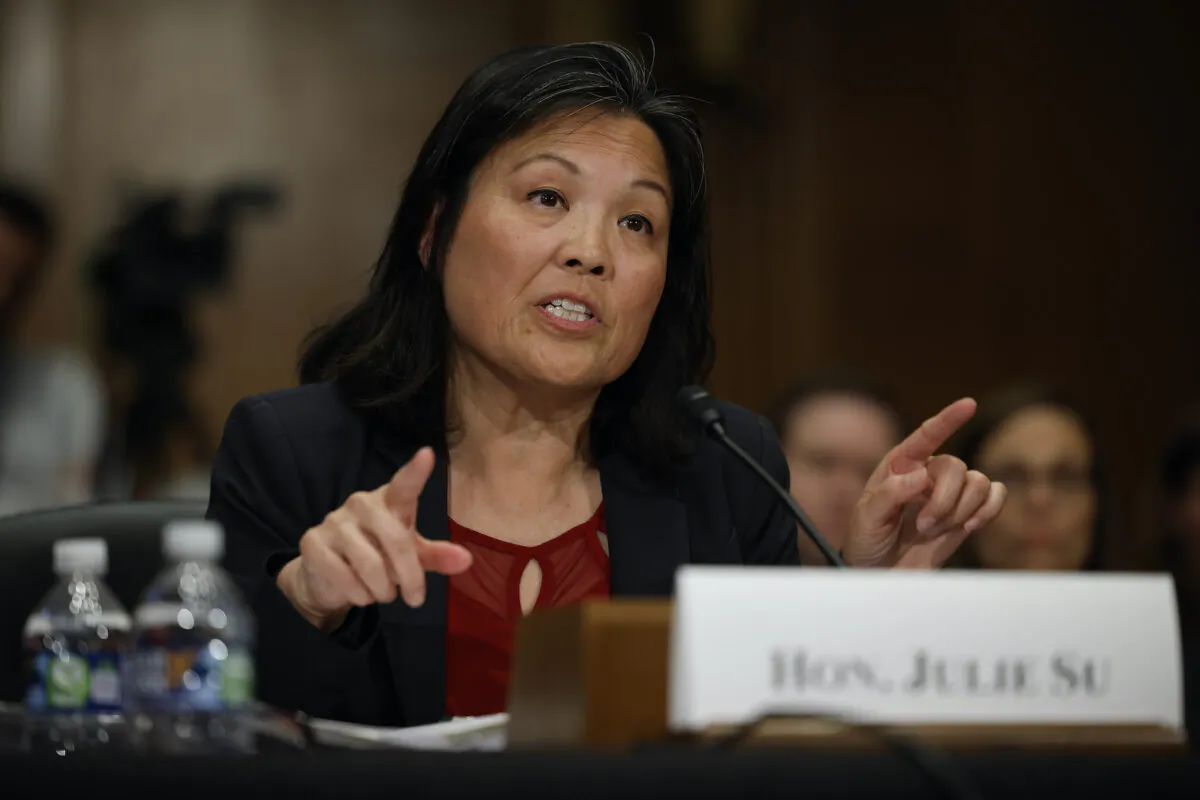 Deputy Labor Secretary Julie Su testifies before the Senate Health, Education, Labor and Pensions Committee during her confirmation hearing to be the next secretary of the Labor Department in the Dirksen Senate Office Building on Capitol Hill in Washington on April 20, 2023. (Chip Somodevilla/Getty Images)
