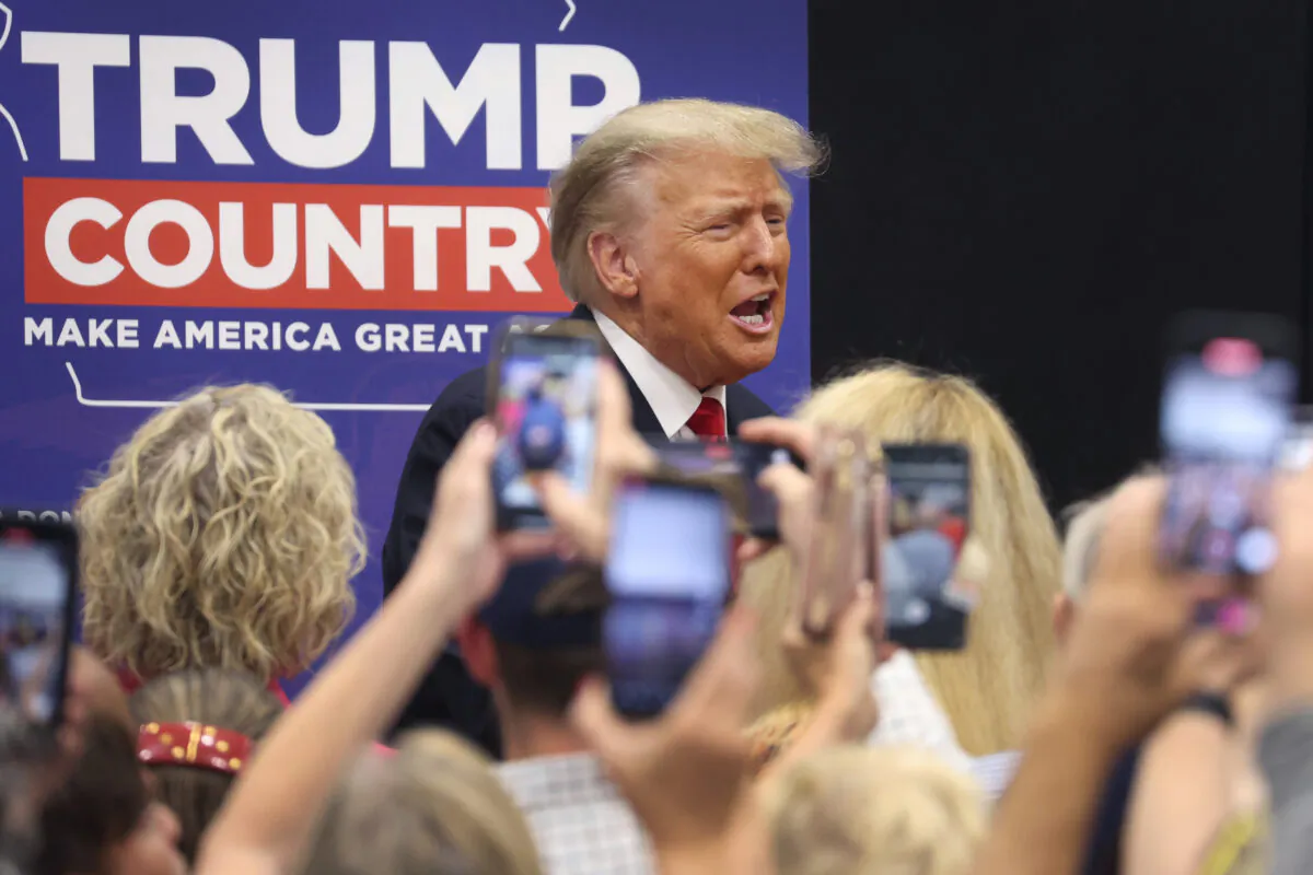Former President Donald Trump greets supporters at an event in Grimes, Iowa, on June 1, 2023. (Scott Olson/Getty Images)
