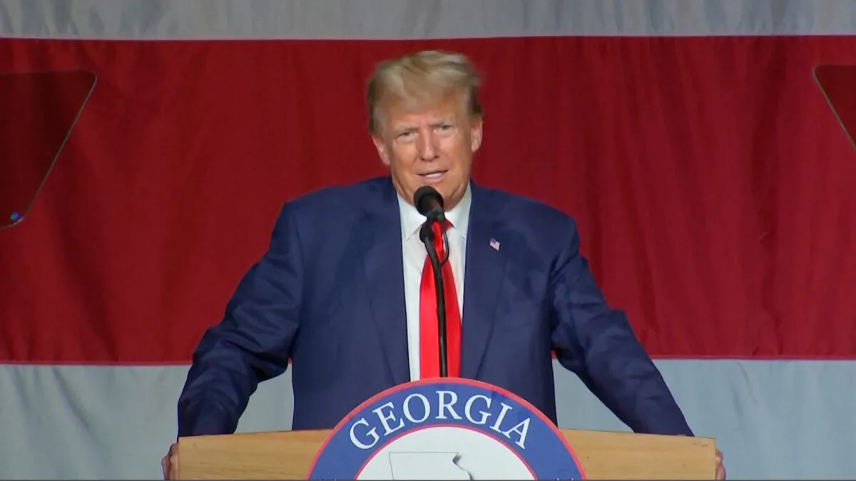 Former President Donald Trump speaks at the Georgia Republican Convention on June 10, 2023. (AP/Screenshot via NTD)
