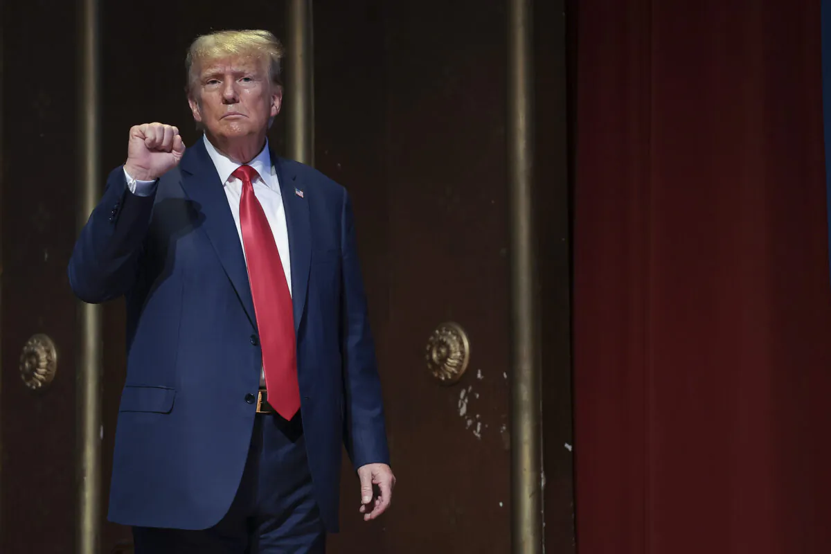 Republican presidential candidate former President Donald Trump gestures to the audience after delivering remarks in Greensboro, N.C., on June 10, 2023. (Win McNamee/Getty Images)