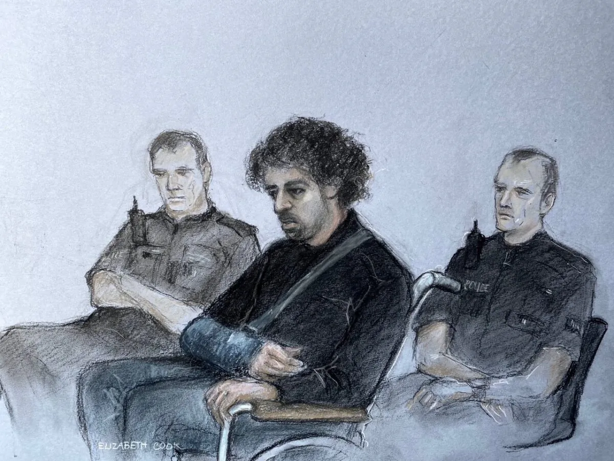Court artist sketch of Louis De Zoysa at Northampton Crown Court in Northampton, England on June 9, 2023. (Elizabeth Cook/PA)