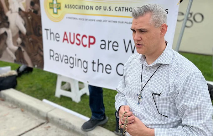 Lepanto Institute president and founder and Michael Hichborn protests against the actions of the Catholic Church. (Courtesy of Michael Hichborn) 