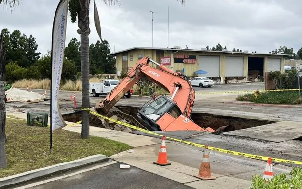 An excavation machine tumbled into a trench in Miramar-Area. (Courtesy of San Diego Fire-Rescue Department)