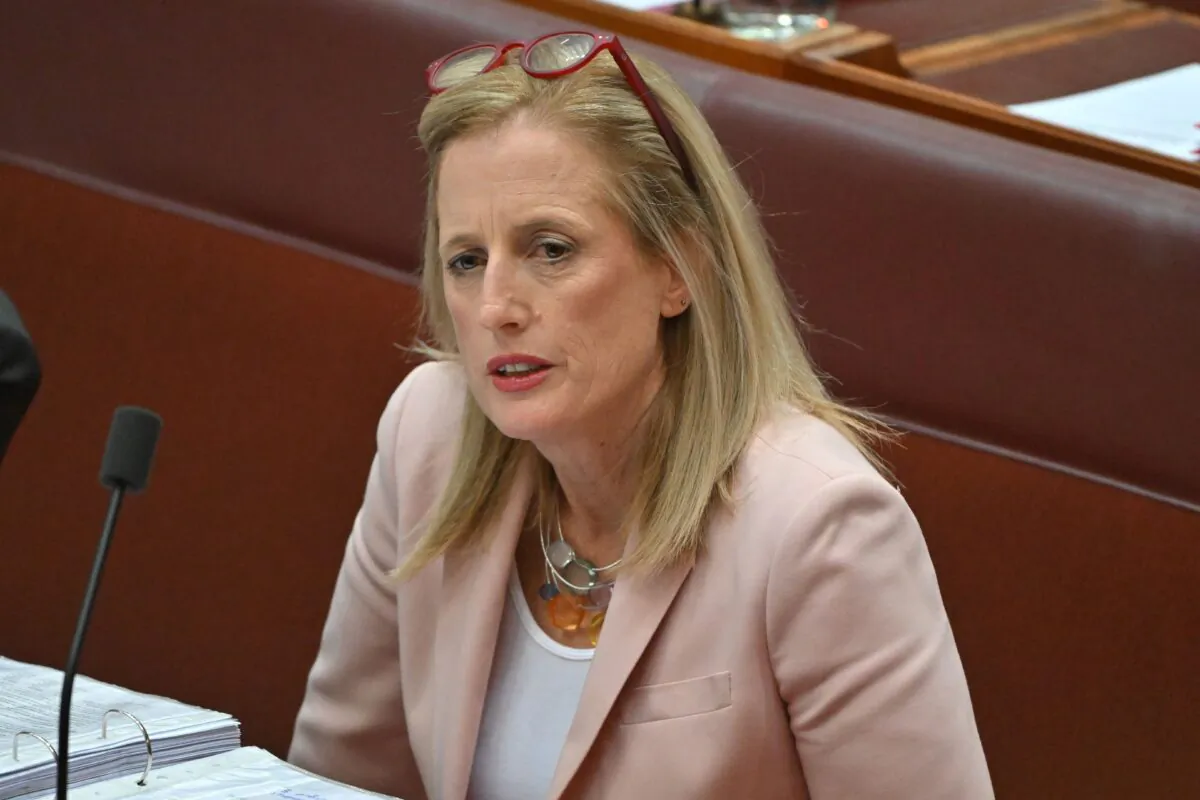 Minister for Finance Katy Gallagher during question time in the Senate chamber at Parliament House in Canberra, Australia, on June 14, 2023. (AAP Image/Mick Tsikas) 