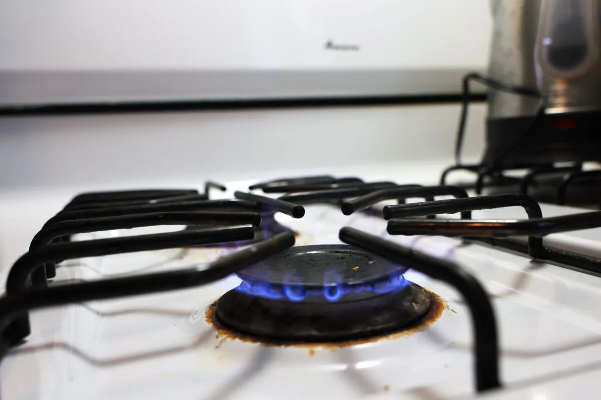 A flame burns on a gas stove in New York on April 28, 2023. (Photo Illustration by Michael M. Santiago/Getty Images)