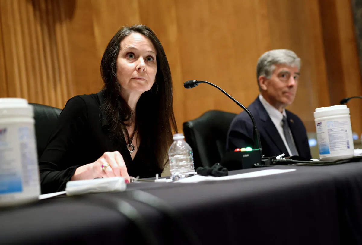 Jen Easterly (L), nominee to be the Director of the Homeland Security Cybersecurity and Infrastructure Security Agency, and Chris Inglis, nominee to be the National Cyber Director, testifies during their confirmation hearing before the Senate Homeland Security and Governmental Affairs Committee in Washington, on June 10, 2021. (Kevin Dietsch/Getty Images)