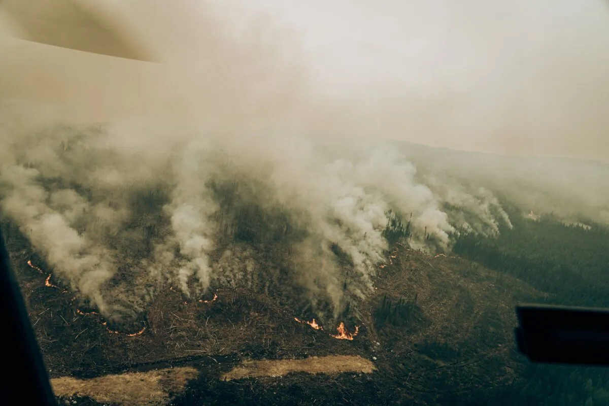 A wildfire raging west of Chibougamau, in northern Quebec, is shown in a June 4, 2023, handout photo. (The canadian Press/HO-SOPFEU, Audrey Marcoux)