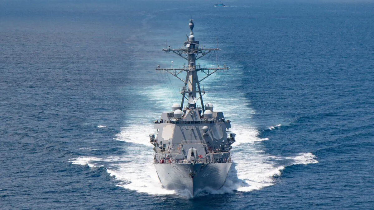 The Arleigh-burke class guided-missile destroyer USS Kidd (DDG 100) transits the Taiwan Strait during a routine transit. (U.S. Navy/AFP/Getty Images)