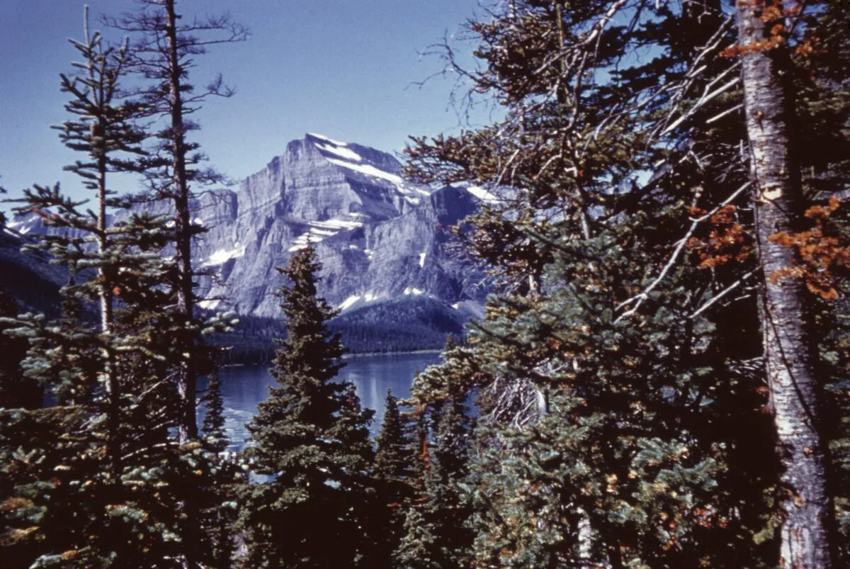 A view across a lake toward a mountain in Glacier National Park, Montana, circa 1960. (Harvey Meston/Getty Images)