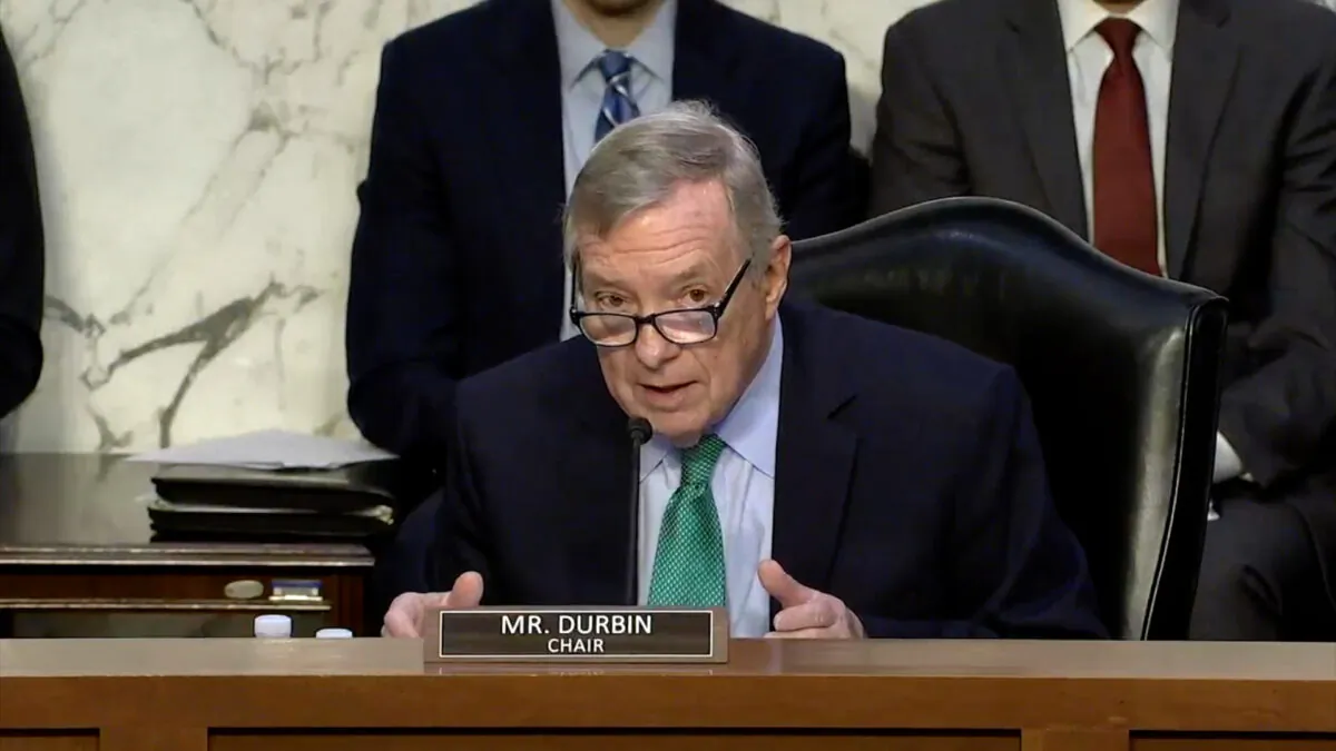 Sen. Dick Durbin (D-Ill.) speaks at a Senate Judiciary Committee meeting on June 15, 2023. (Senate Judiciary Committee/Screenshot via NTD)