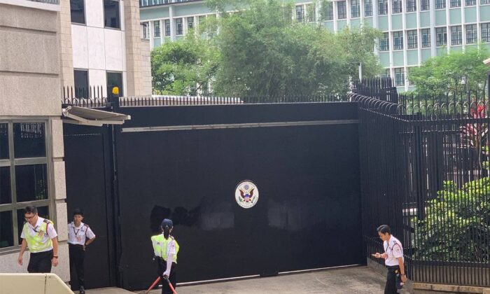 A Man from Mainland China Spray Paints Graffiti on US Consulate General in Hong Kong