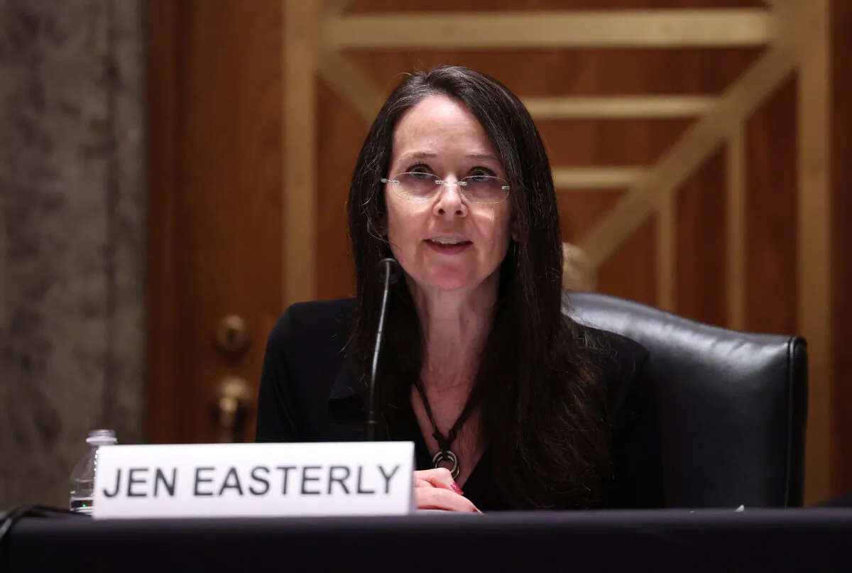 WASHINGTON, DC - JUNE 10: Jen Easterly, nominee to be the Director of the Homeland Security Cybersecurity and Infrastructure Security Agency, testifies during her confirmation hearing before the Senate Homeland Security and Governmental Affairs Committee on June 10, 2021 in Washington, DC. Easterly will be responsible for overseeing the defense of national cyber attacks. (Photo by Kevin Dietsch/Getty Images)