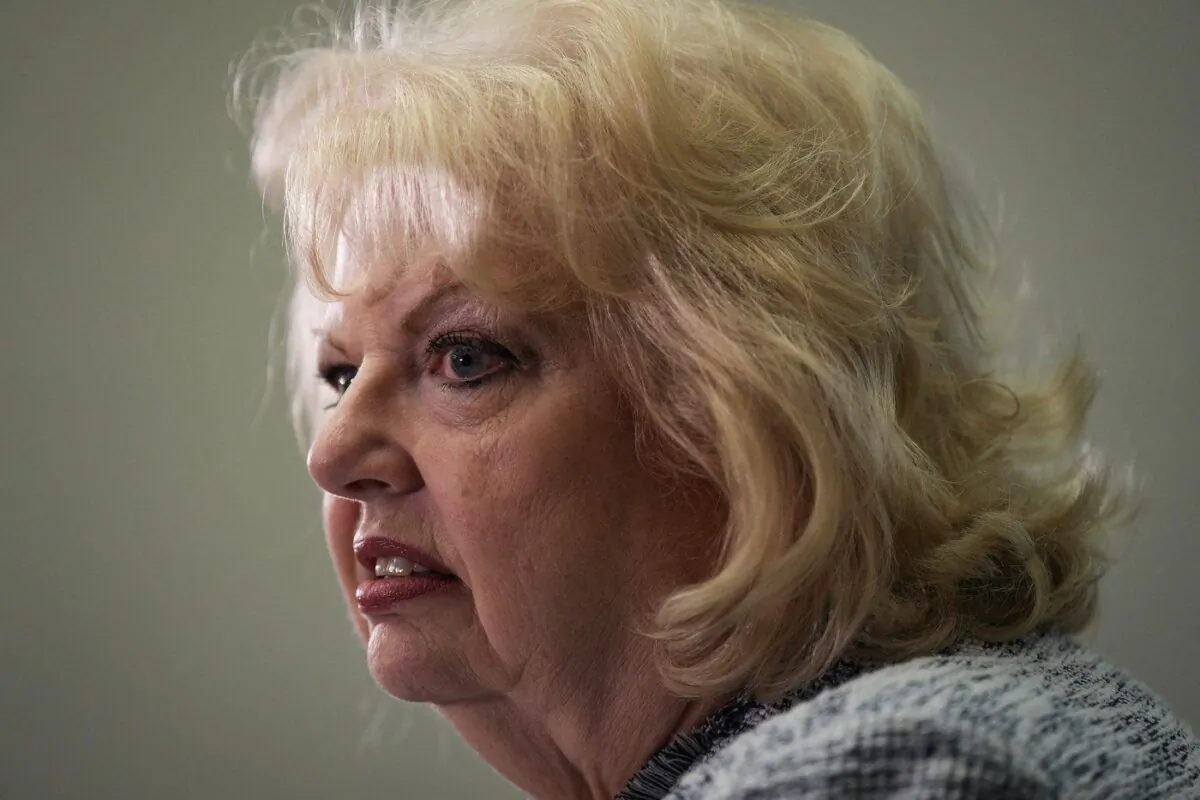 Surrey Mayor Brenda Locke speaks during a news conference about the city's municipal police force transition, in Surrey, B.C., on April 28, 2023. (The Canadian Press/Darryl Dyck)
