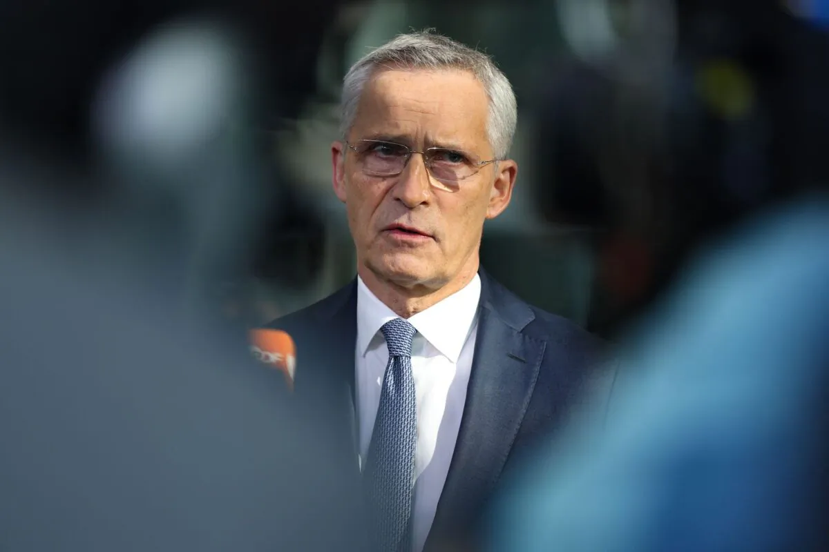 NATO Secretary General Jens Stoltenberg delivers remarks to journalists as he arrives at the NATO headquarters in Brussels, on June 15, 2023 during a two-day meeting of the North Atlantic Council (NAC). (Simon Wohlfahrt/AFP via Getty Images)