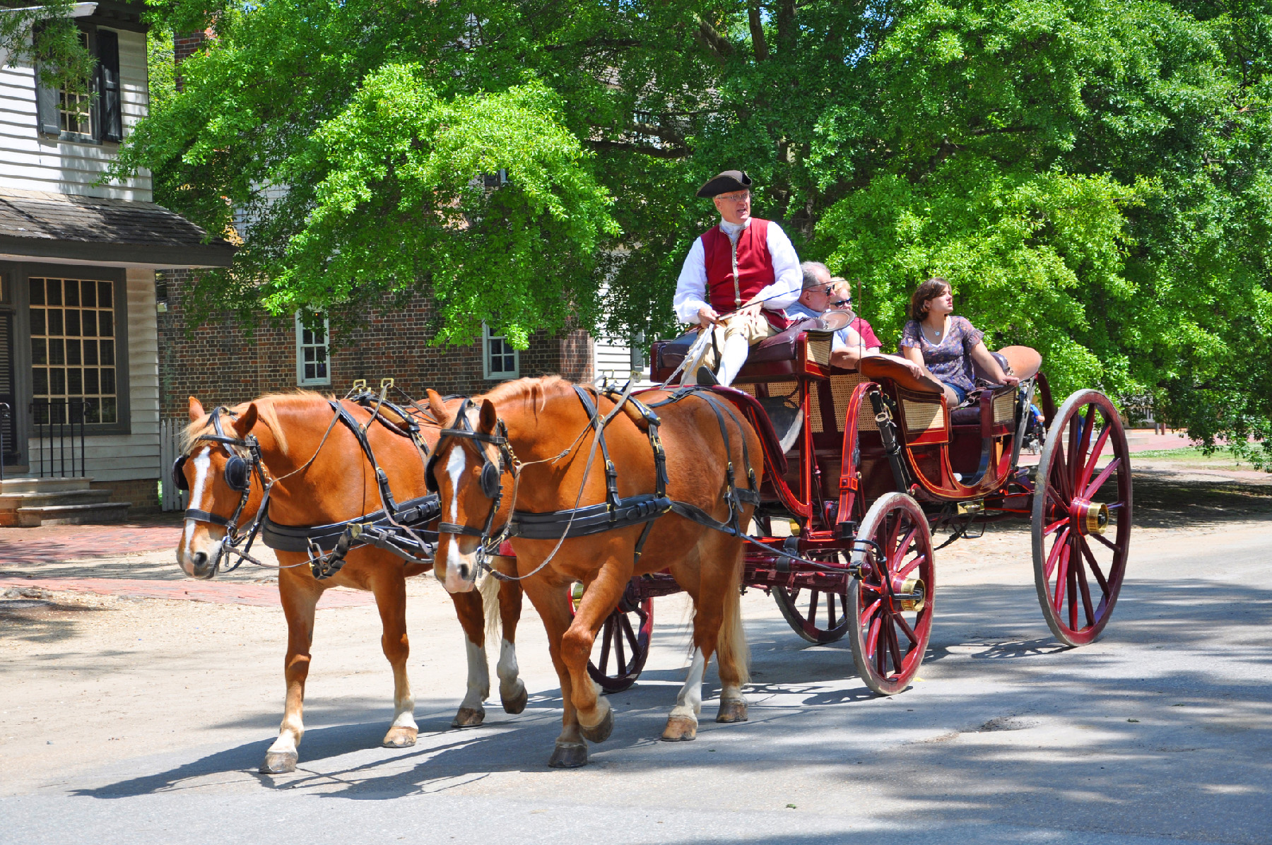 people riding in a horse-drawn carriage