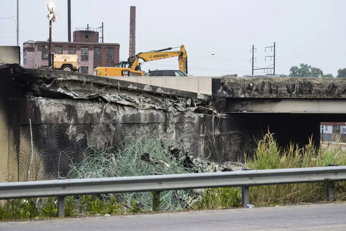 The aftermath of an elevated section of Interstate 95 that collapsed, in Philadelphia, on June 12, 2023. (Matt Rourke/AP Photo)