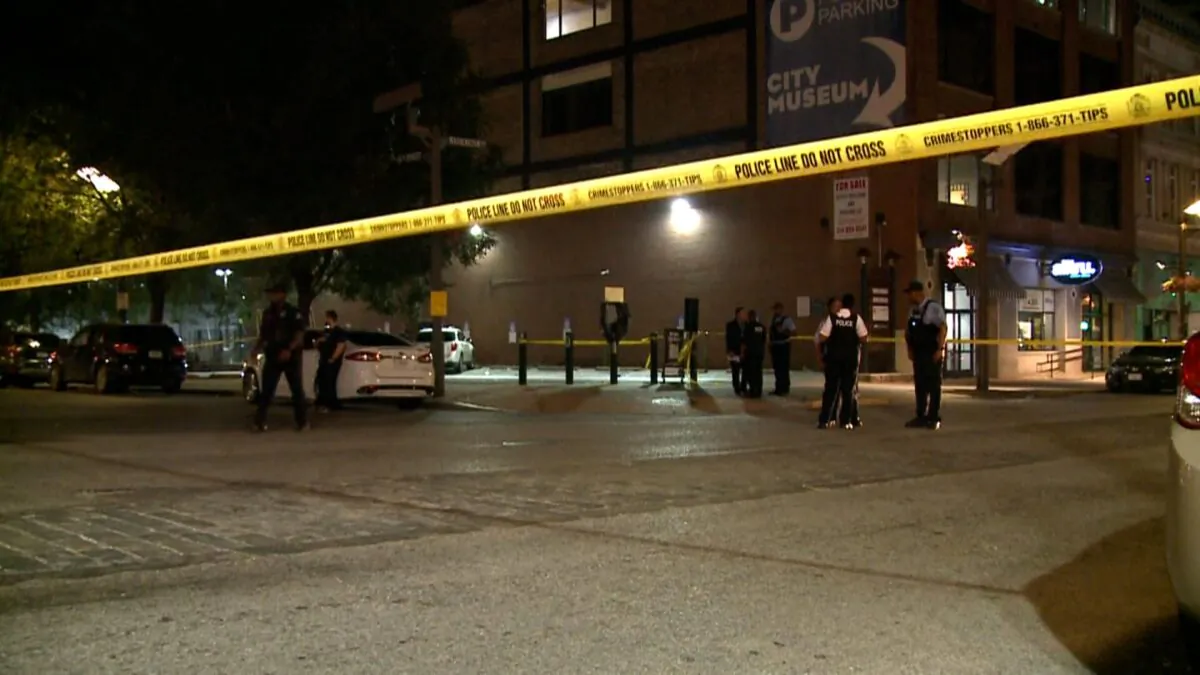 Police at the scene of an overnight shooting in St. Louis on June 18, 2023. (Courtesy of KMOV)