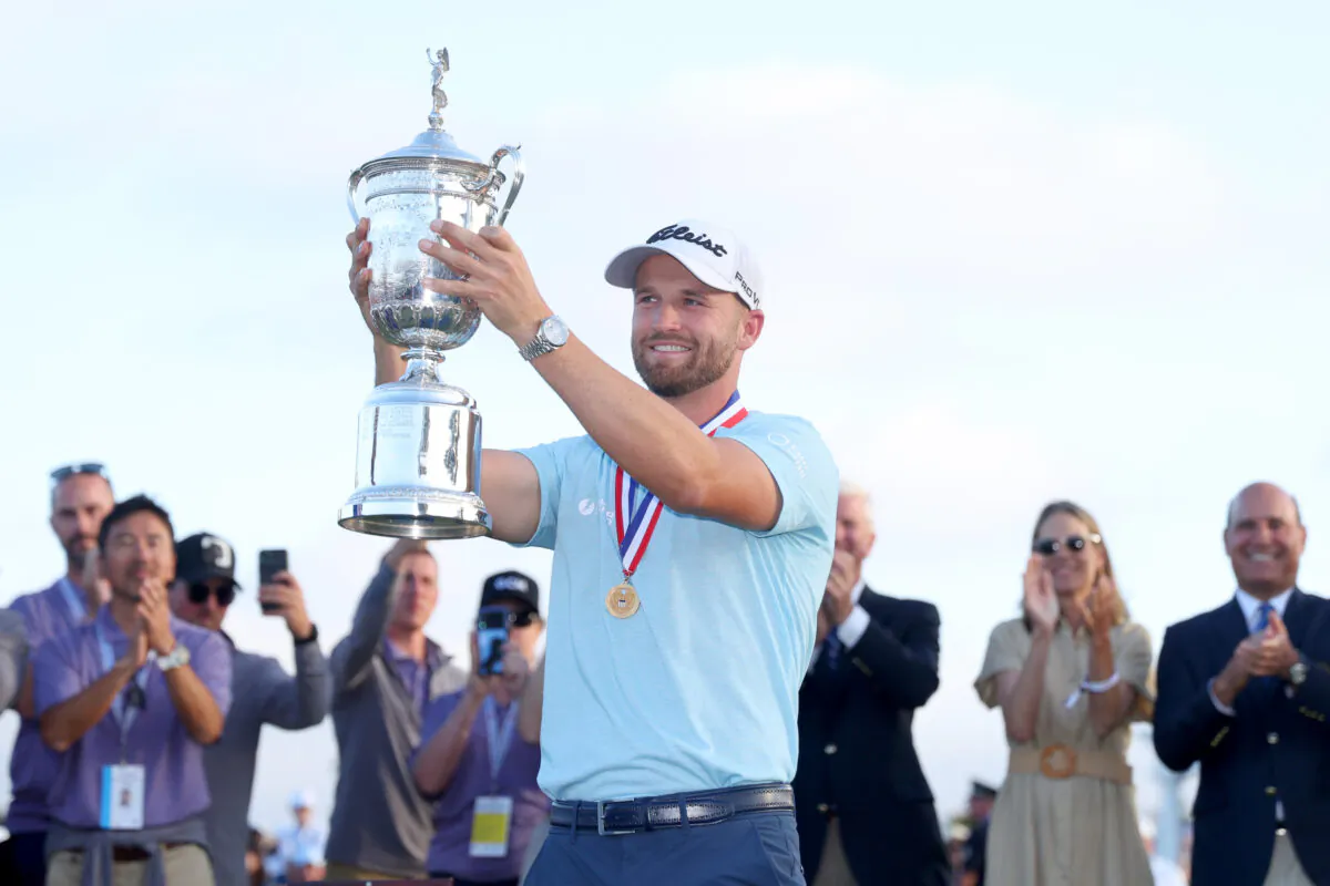 Wyndham Clark of the United States poses with the trophy after winning during the final round of the 123rd U.S. Open Championship at The Los Angeles Country Club in Los Angeles on June 18, 2023. (Andrew Redington/Getty Images)