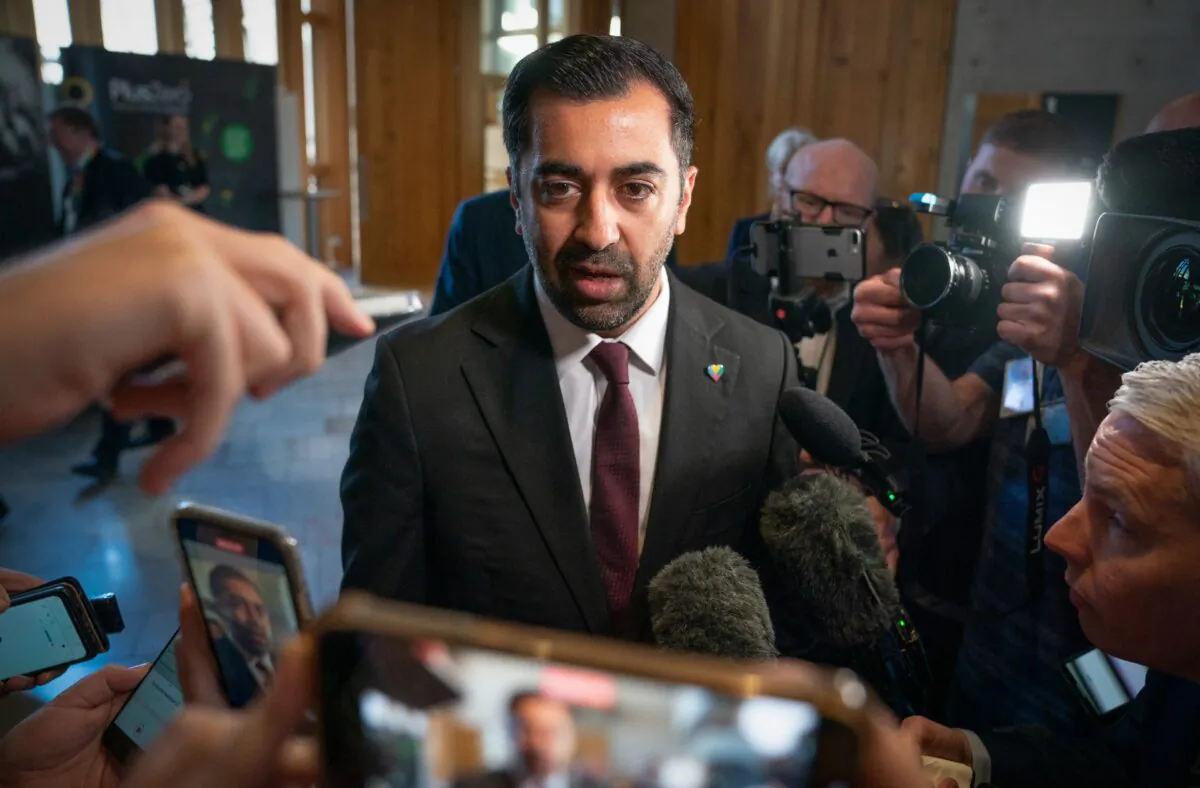 First Minister of Scotland Humza Yousaf speaks to the media after First Minster's Questions at the Scottish Parliament in Holyrood, Edinburgh, on June 15, 2023. (Jane Barlow/PA Media)