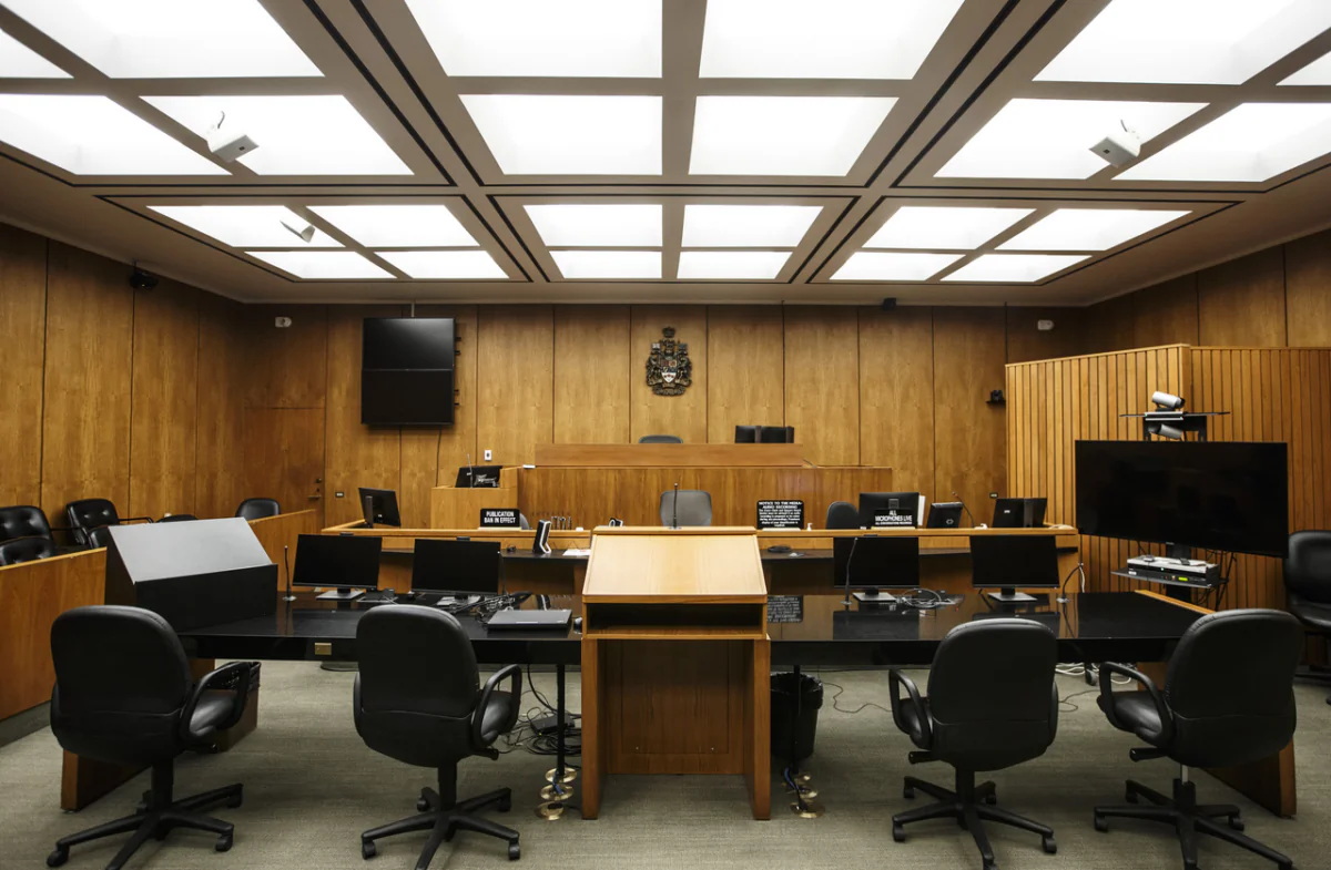 A courtroom at the Edmonton Law Courts building in Edmonton on June 28, 2019. (The Canadian Press/Jason Franson)