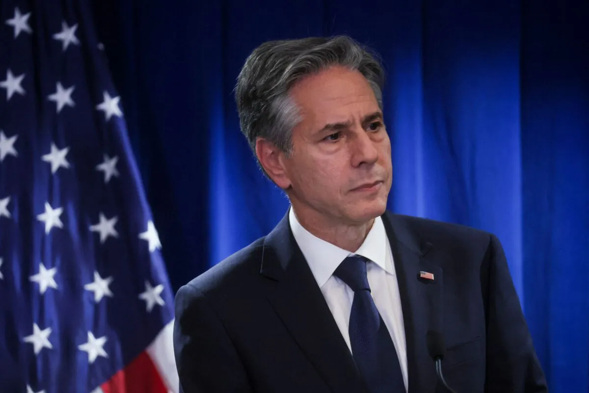 Secretary of State Antony Blinken holds a press conference at the Beijing American Center of the US Embassy in Beijing on June 19, 2023. (Leah Millis/AFP via Getty Images)