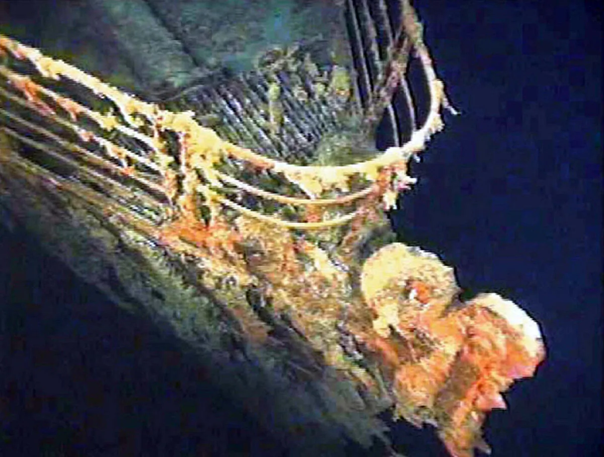 The port bow railing of the Titanic lies in 12,600 feet of water about 400 miles east of Nova Scotia, Canada, in a file photo. (Reuters)