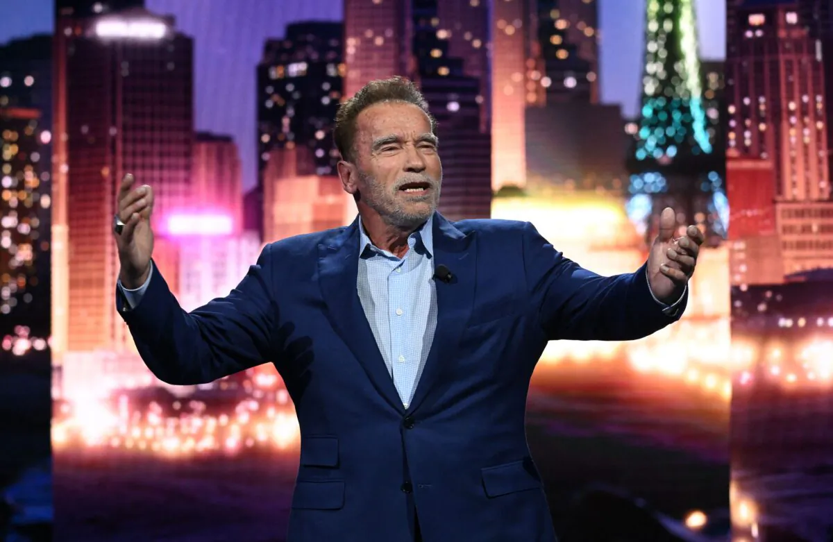 Austrian American actor and former California Gov. Arnold Schwarzenegger speaks about clean energy during the Consumer Electronics Show in Las Vegas on Jan. 4, 2023. (Patrick T. Fallon/AFP via Getty Images)