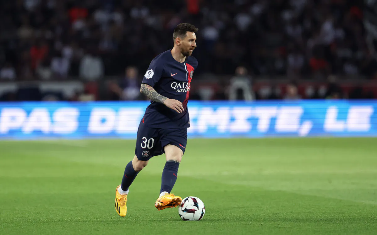Lionel Messi of Paris Saint-Germain during the Ligue 1 match between Paris Saint-Germain and Clermont Foot at Parc des Princes in Paris on June 3, 2023. (Julian Finney/Getty Images)
