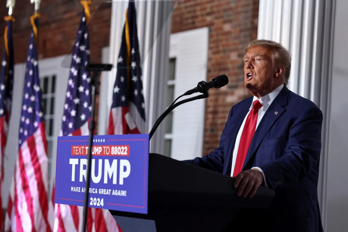 Former U.S. President Donald Trump delivers remarks during an event following his arraignment on classified document charges, at Trump National Golf Club, in Bedminster, N.J., on June 13, 2023. (Amr Alfiky/Reuters)