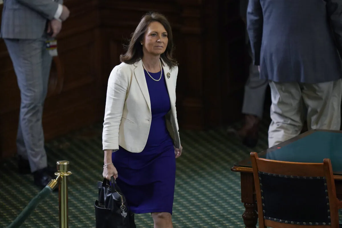 Republican Texas state Sen. Angela Paxton, wife of impeached state Attorney General Ken Paxton, arrives to the Senate Chamber at the Texas Capitol in Austin on May 29, 2023. (Eric Gay/AP Photo)